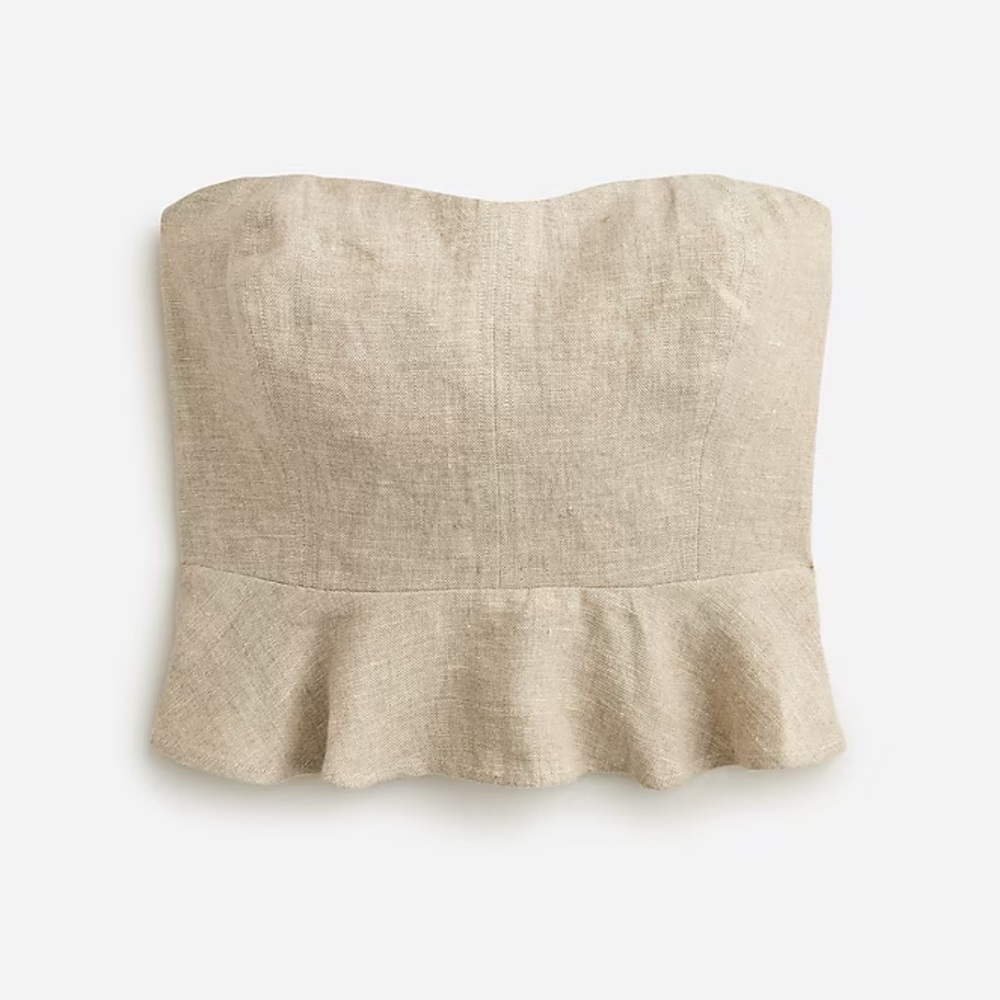 NWT J.Crew Cropped bustier peplum top in heavyweight linen - Picture 2 of 5